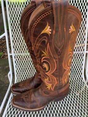 Ariat Lantana High Cowboy Boot Women 7.5 Brown Leather Western Floral Cowgirl
